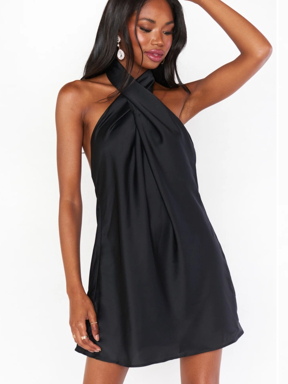 Show Me Your MuMu Jasmine Halter Mini Dress | Black Luxe Satin | M
